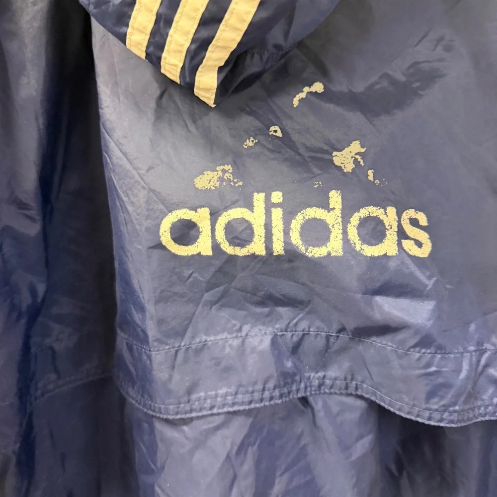 Adidas Vintage Navy Blue Three Stripe Hooded Windbreaker Track Jacket Full‎ Zip